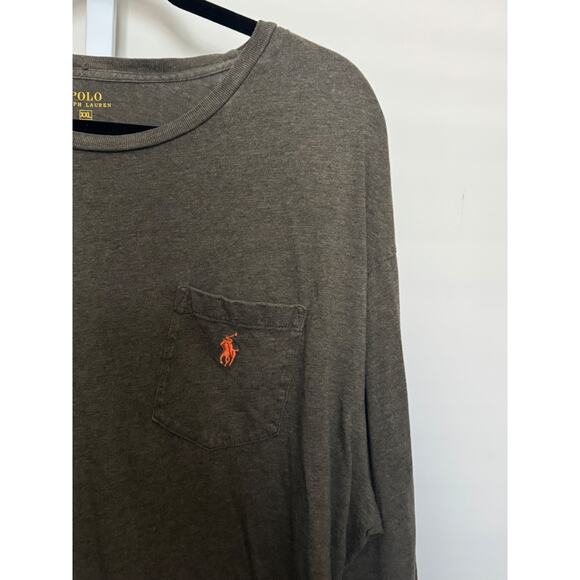 Polo Ralph Lauren Long Sleeve Pocket T Shirt Heather Brown Orange Logo XXL - Picture 2 of 5